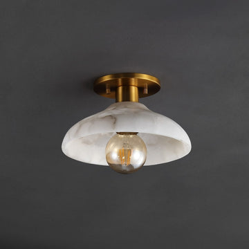 Amara 10" 1-Light Mid-Century Classic Alabaster/Iron LED Semi Flush Mount - JONATHAN Y